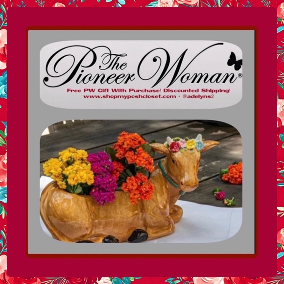 🌺 New Pioneer Woman Brown Floral Cow Planter - Home Decor - Picture 2 of 7
